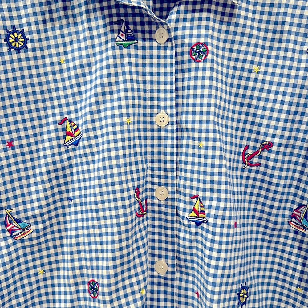 Vintage Gingham Nautical Button Down - image 3